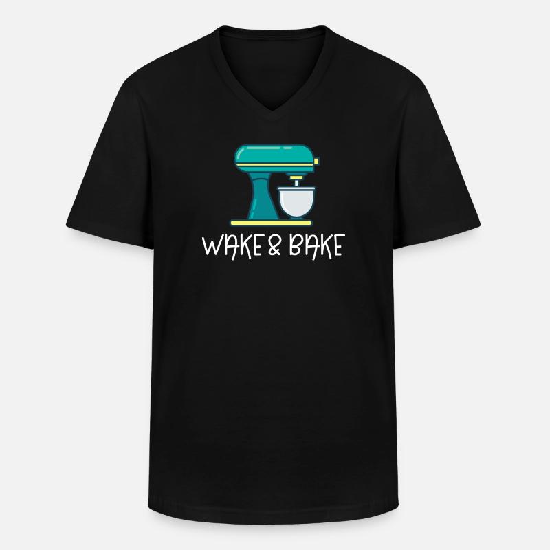 Aufwachen und Backen - Männer-T-Shirt mit V-Ausschnitt - Schwarz