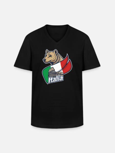 Italian Wolf with Colosseum - Men's V-Neck T-Shirt - black