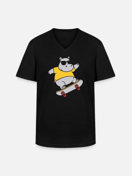 Cool Hippopotamus Skater Skateboard Vector - Men's V-Neck T-Shirt - black