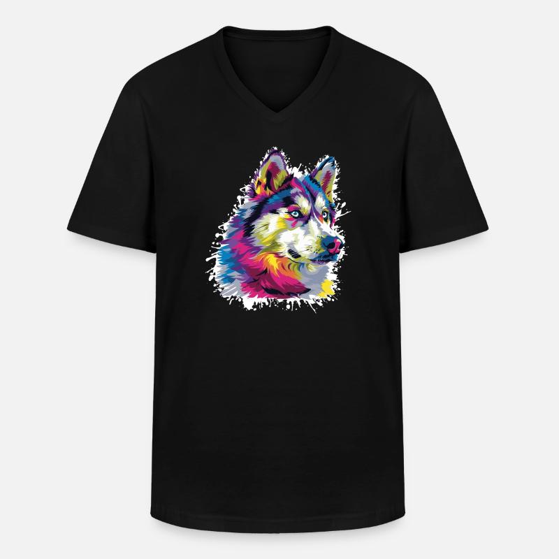 Wolf Tier Art - Männer-T-Shirt mit V-Ausschnitt - Schwarz