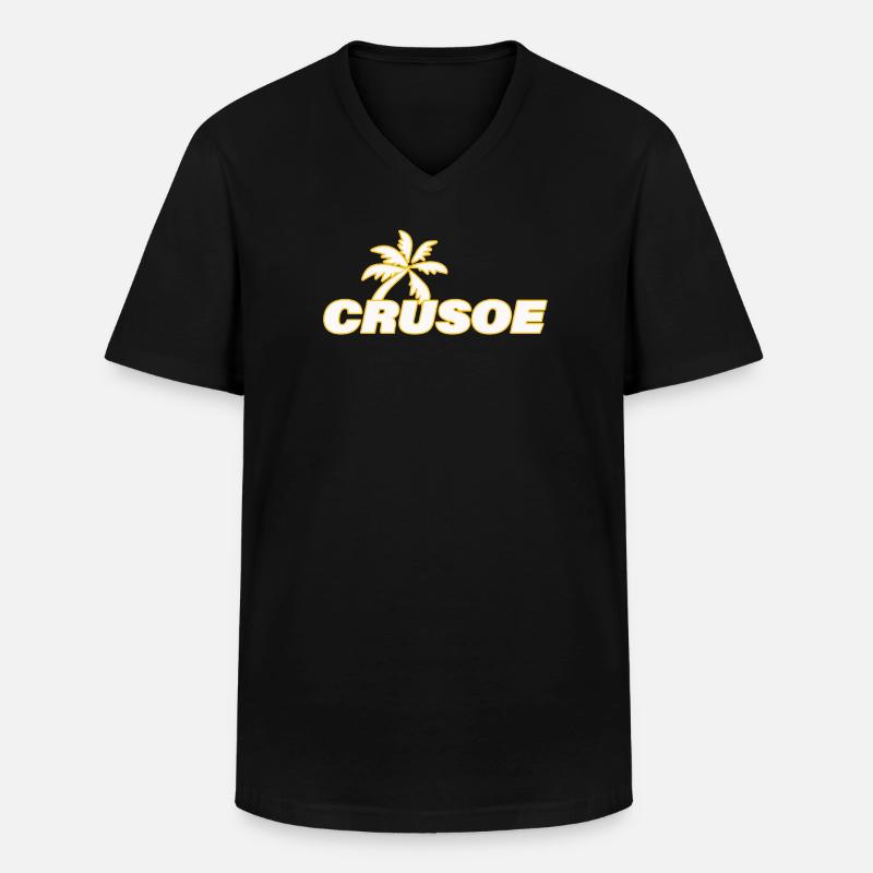 CRUSOE - Männer-T-Shirt mit V-Ausschnitt - Schwarz