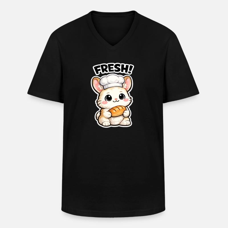 Kitchen bunny with fresh bread - Men's V-Neck T-Shirt - black