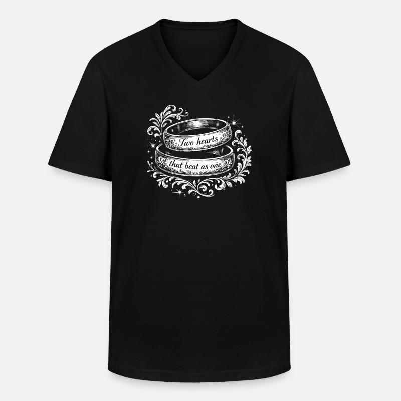 Zwei Herzen in Ringen - Männer-T-Shirt mit V-Ausschnitt - Schwarz