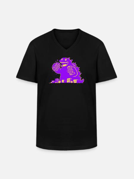 Monster frisst Stadt - Männer-T-Shirt mit V-Ausschnitt - Schwarz