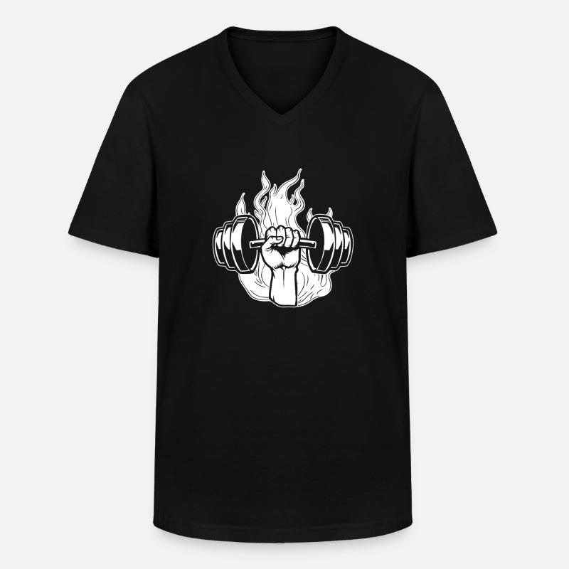 Powerlifting Bodybuilder Fire Dumbbell - Männer-T-Shirt mit V-Ausschnitt - Schwarz