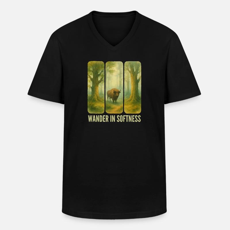 Wandernde Bisons im Wald - Männer-T-Shirt mit V-Ausschnitt - Schwarz