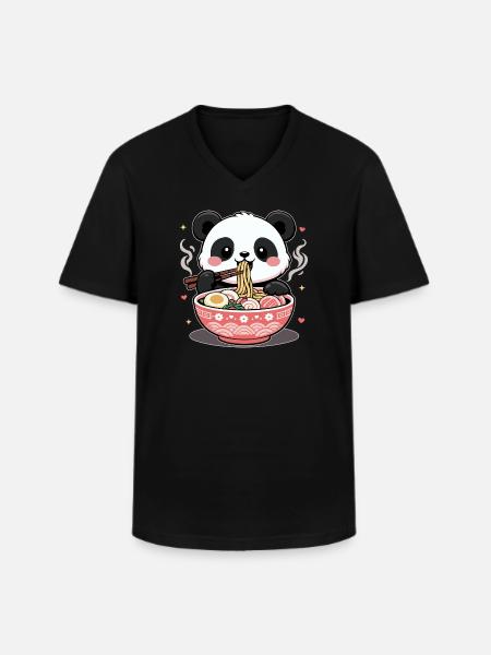 Ramen Cute Kawaii Panda - Men's V-Neck T-Shirt - black