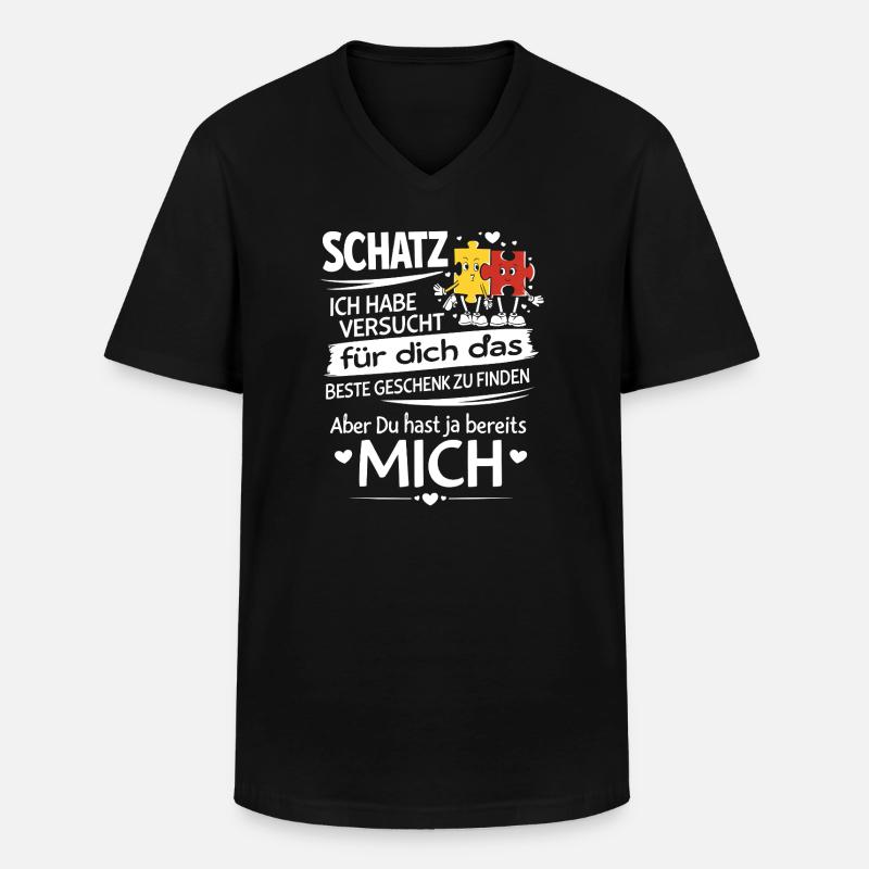 Schatz Geschenk Spruch Puzzleherz - Männer-T-Shirt mit V-Ausschnitt - Schwarz