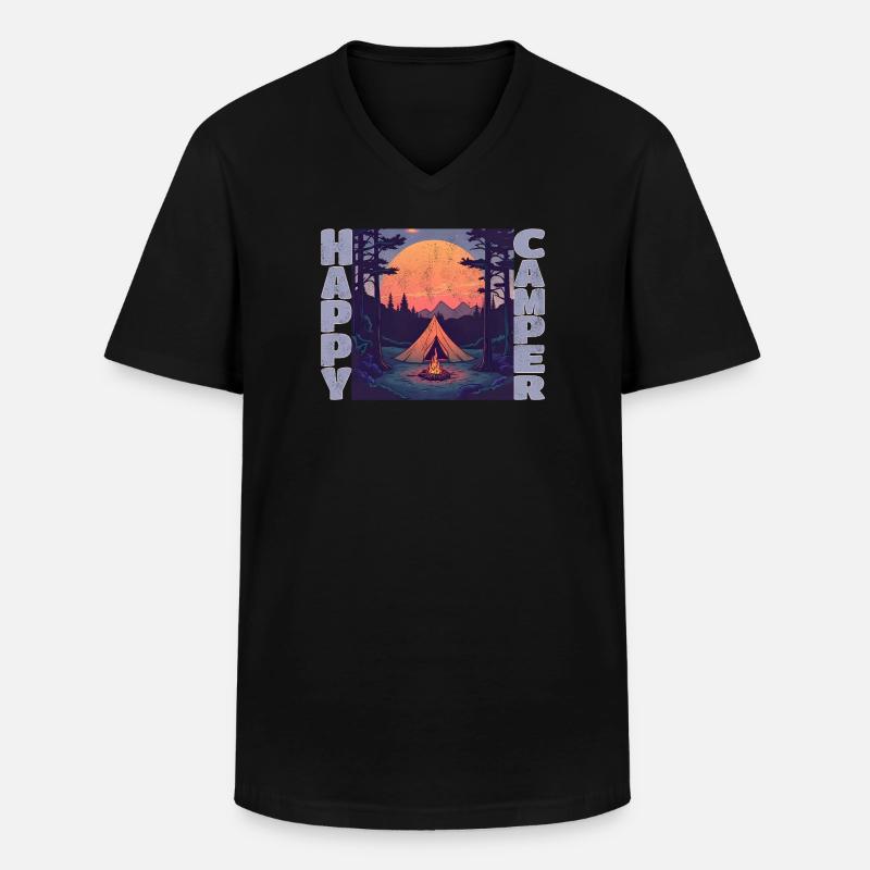 Happy Camper - Männer-T-Shirt mit V-Ausschnitt - Schwarz