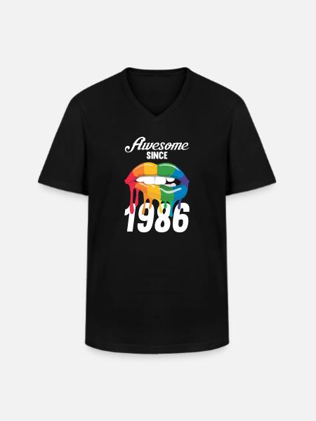 Rainbow Lips 1986 - T-shirt col V Homme - noir