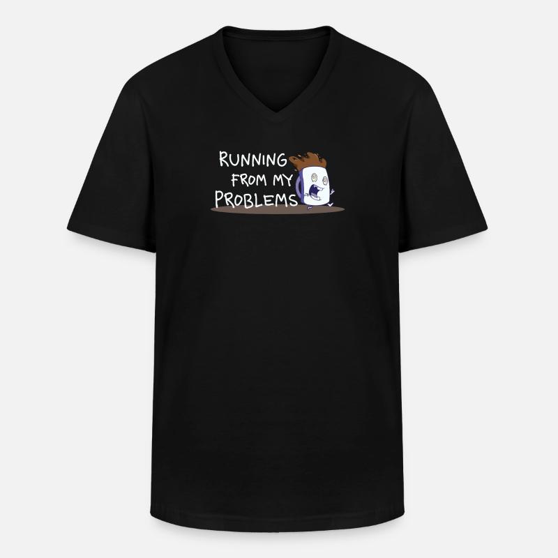 Running from My Problems – Kaffee Cartoon - Männer-T-Shirt mit V-Ausschnitt - Schwarz
