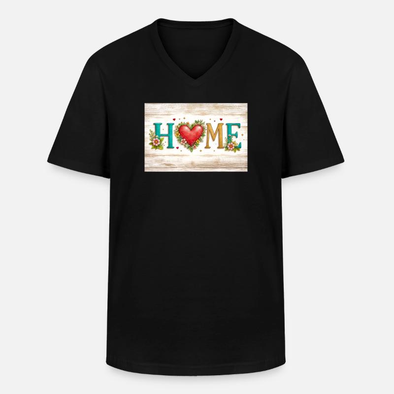 Herzblumen HEIM-Briefe - Männer-T-Shirt mit V-Ausschnitt - Schwarz