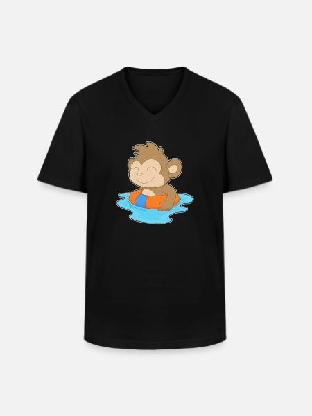 Monkey Swimming Swim Ring Summer - Men's V-Neck T-Shirt - black