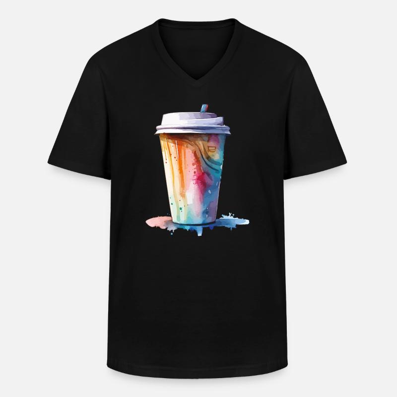Cappuccino Kaffee Becher Kunst - Männer-T-Shirt mit V-Ausschnitt - Schwarz