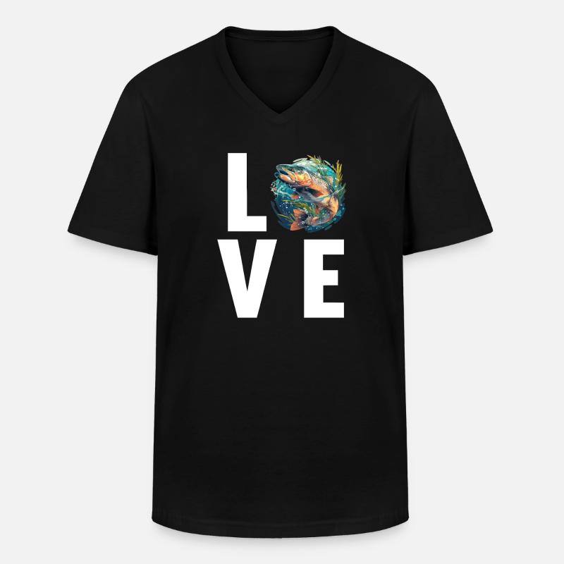 Lachse Lachs - Männer-T-Shirt mit V-Ausschnitt - Schwarz