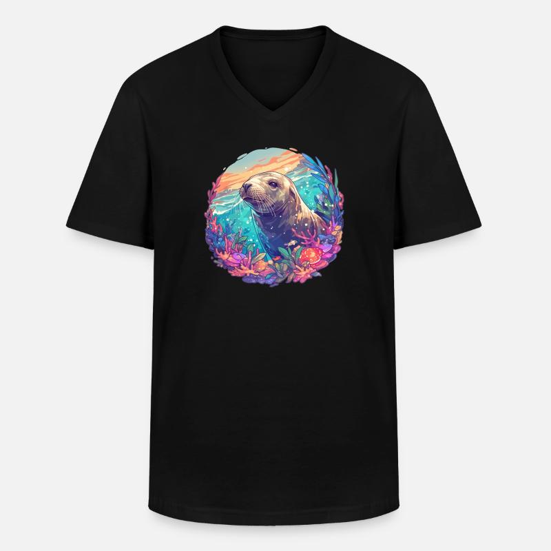 Seelöwen Seelöwe - Männer-T-Shirt mit V-Ausschnitt - Schwarz
