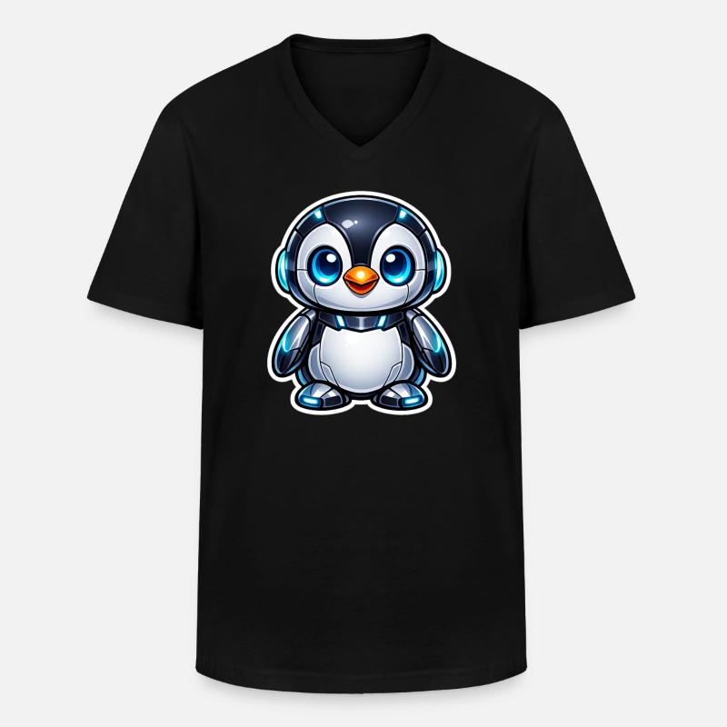 Futuristischer Pinguinroboter - Männer-T-Shirt mit V-Ausschnitt - Schwarz
