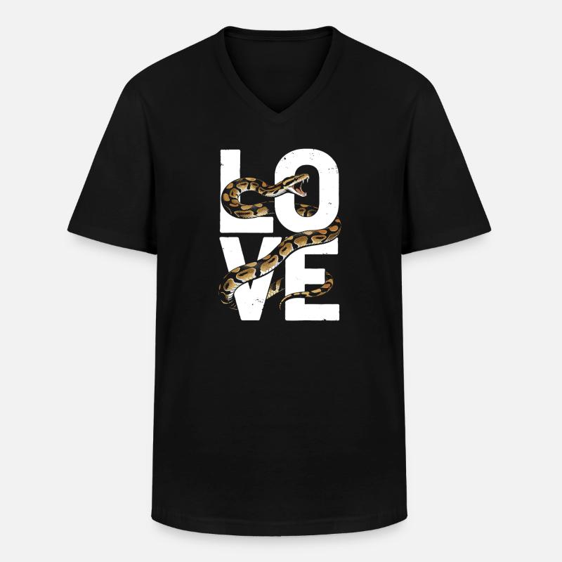 Königspython Schlangen LOVE Terrarium Python - Männer-T-Shirt mit V-Ausschnitt - Schwarz