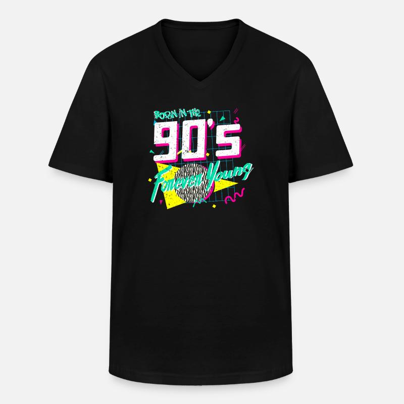 90s - Männer-T-Shirt mit V-Ausschnitt - Schwarz