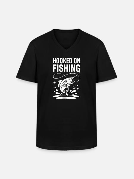 Hooked On Fishing - Angler Spruch - Men's V-Neck T-Shirt - black