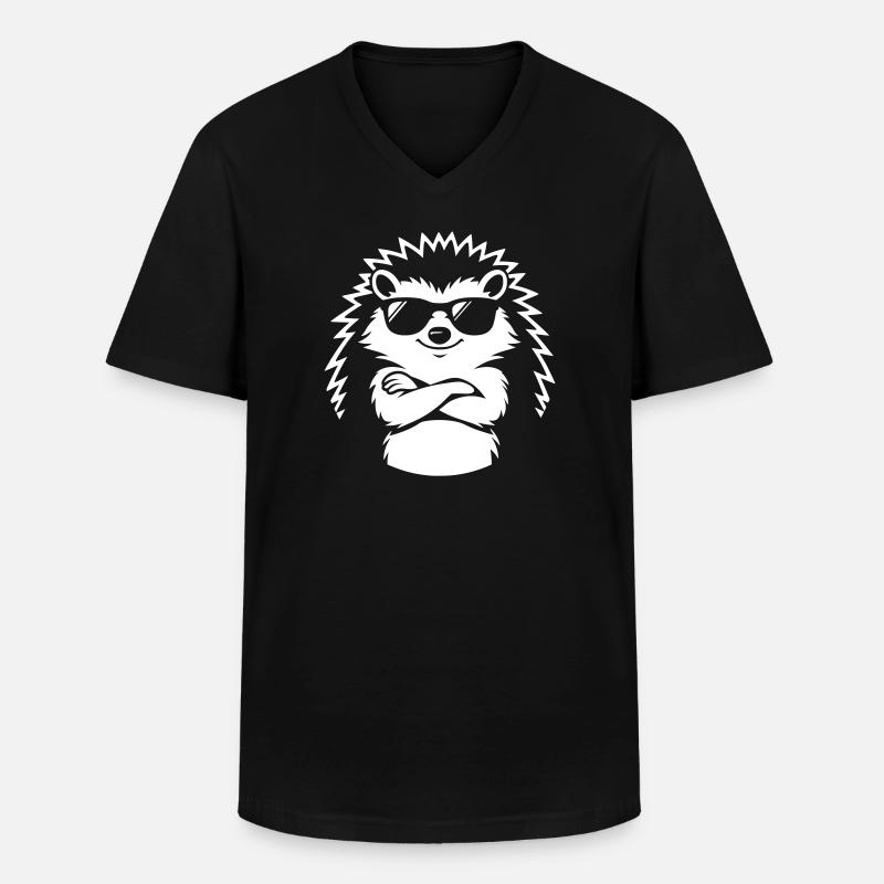 Cooler Igel mit Sonnenbrille - Männer-T-Shirt mit V-Ausschnitt - Schwarz