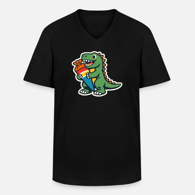 Schulkind Dino Einschulung Geschenk - Männer-T-Shirt mit V-Ausschnitt - Schwarz