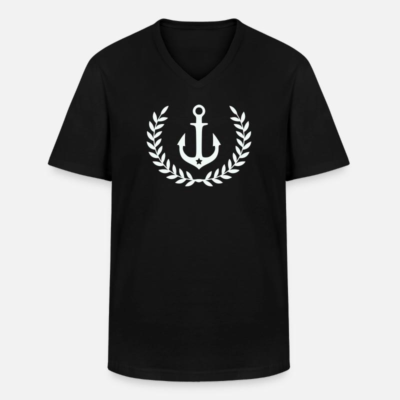 Anker im Lorbeerkranz - Männer-T-Shirt mit V-Ausschnitt - Schwarz