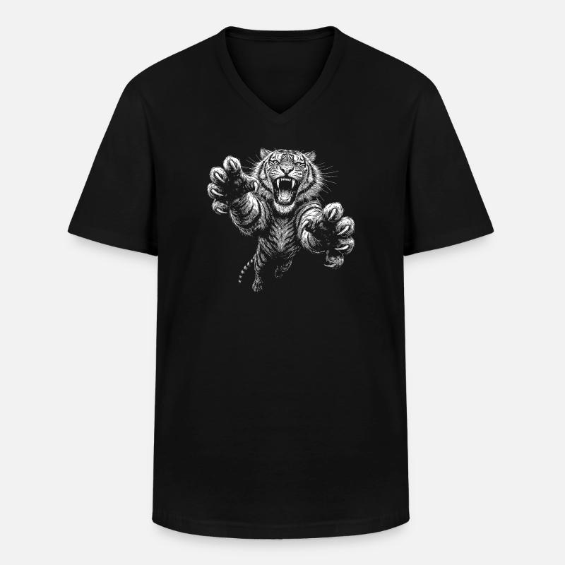 Tiger - Männer-T-Shirt mit V-Ausschnitt - Schwarz