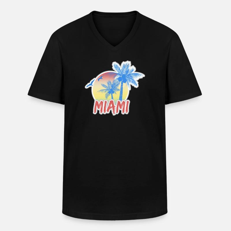 Strand Miami - Männer-T-Shirt mit V-Ausschnitt - Schwarz