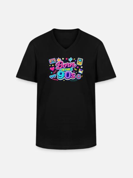 Born in den 90ern Neon-Retro - Männer-T-Shirt mit V-Ausschnitt - Schwarz