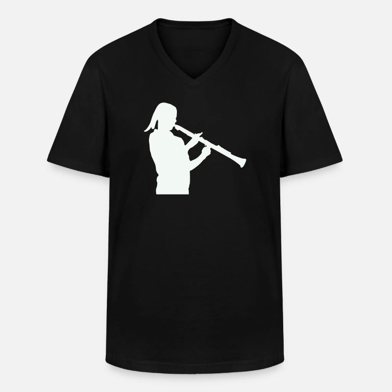 Silhouette mit Klarinette - Männer-T-Shirt mit V-Ausschnitt - Schwarz