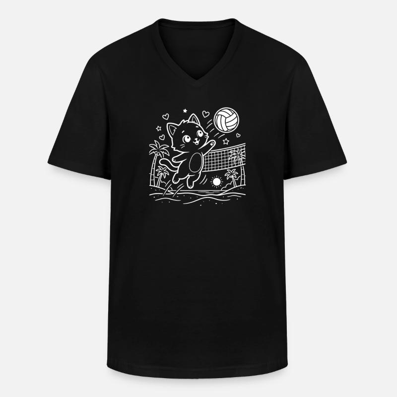 Kawaii Katze Beachvolleyball - Männer-T-Shirt mit V-Ausschnitt - Schwarz