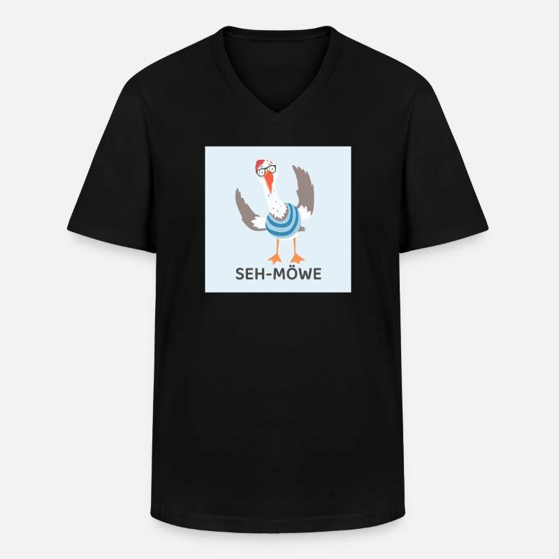 SEH-MÖWE – Lustige Möwe - Männer-T-Shirt mit V-Ausschnitt - Schwarz