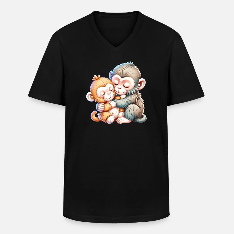 Umarmendes Affen-Duo - Männer-T-Shirt mit V-Ausschnitt - Schwarz