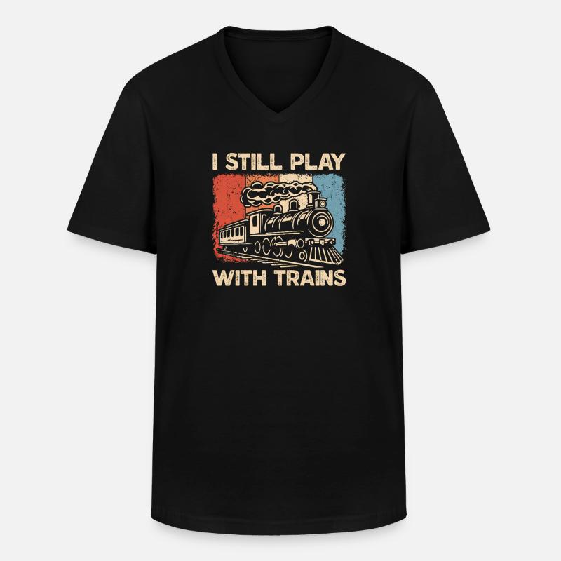 Zugführer der Dampflokomotivenbahn - Männer-T-Shirt mit V-Ausschnitt - Schwarz