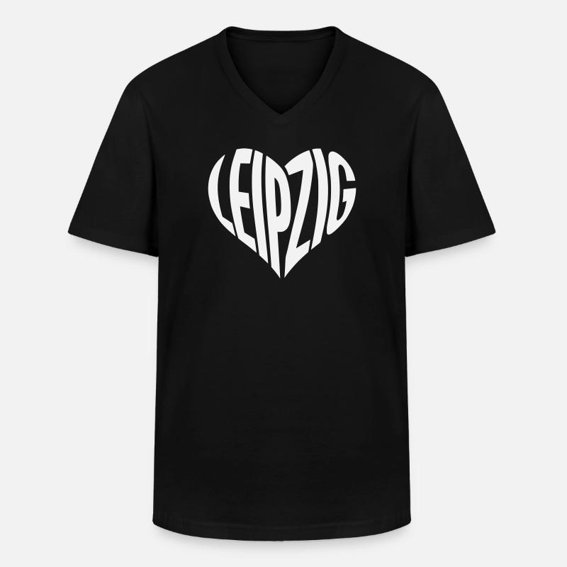 Leipzig Herz-Typo  - Männer-T-Shirt mit V-Ausschnitt - Schwarz