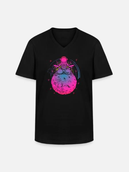 Neon Astronaut auf buntem Mond - Männer-T-Shirt mit V-Ausschnitt - Schwarz
