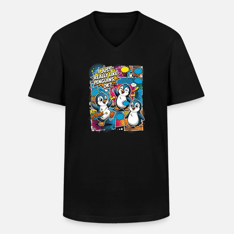 Pinguin Pop-Art Comic Kollage - Männer-T-Shirt mit V-Ausschnitt - Schwarz