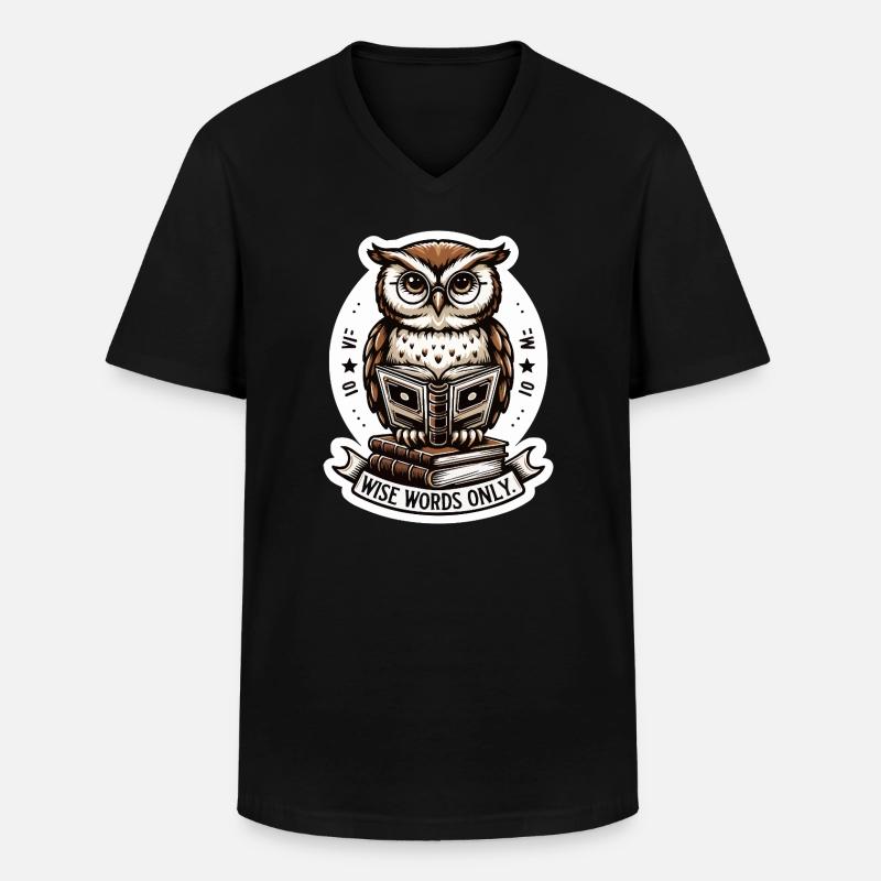 Weise Eule liest Buch - Männer-T-Shirt mit V-Ausschnitt - Schwarz