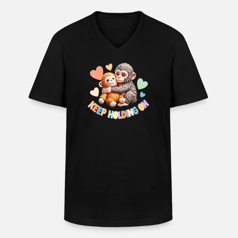 Keep Holding On: Hugging Monkeys - Men's V-Neck T-Shirt - black