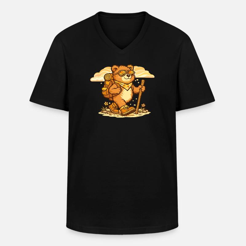 Wanderbär auf Entdeckungstour - Männer-T-Shirt mit V-Ausschnitt - Schwarz