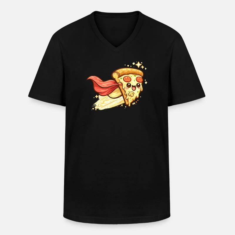 Pizzaheld mit Cape - Männer-T-Shirt mit V-Ausschnitt - Schwarz