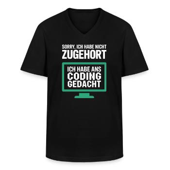 Gedanken statt Gehör am Pixelmonitor - Männer-T-Shirt mit V-Ausschnitt - Schwarz - Vorne - AI Model Male 178 dark (178cm)
