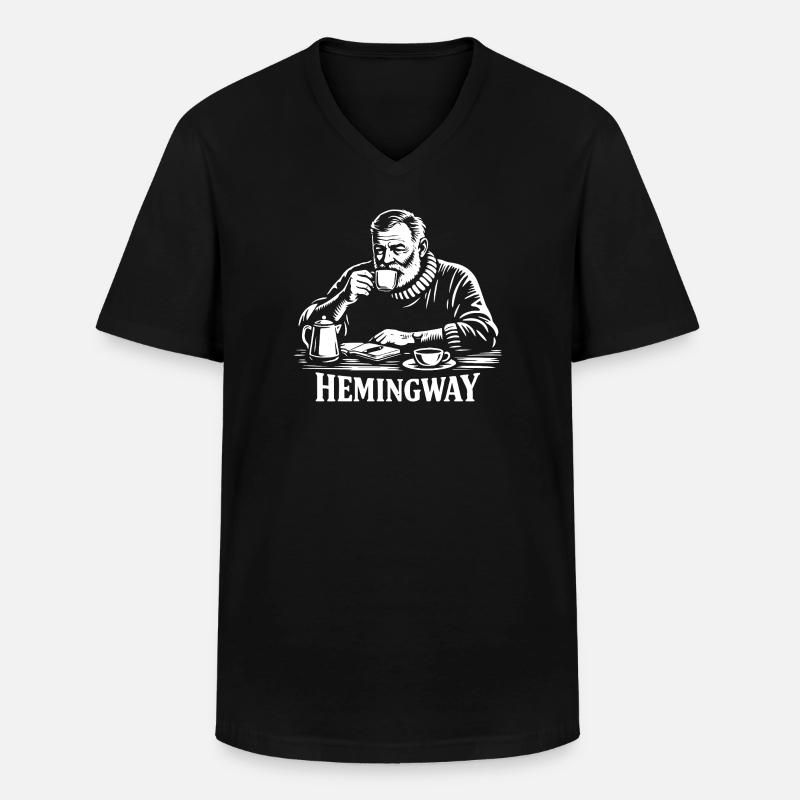 Hemingway Kaffee-Silhouette - Männer-T-Shirt mit V-Ausschnitt - Schwarz