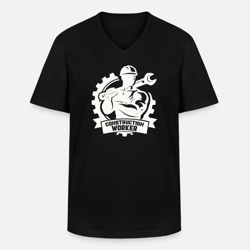 Starker Bauarbeiter mit Zahnrädern - Männer-T-Shirt mit V-Ausschnitt - Schwarz