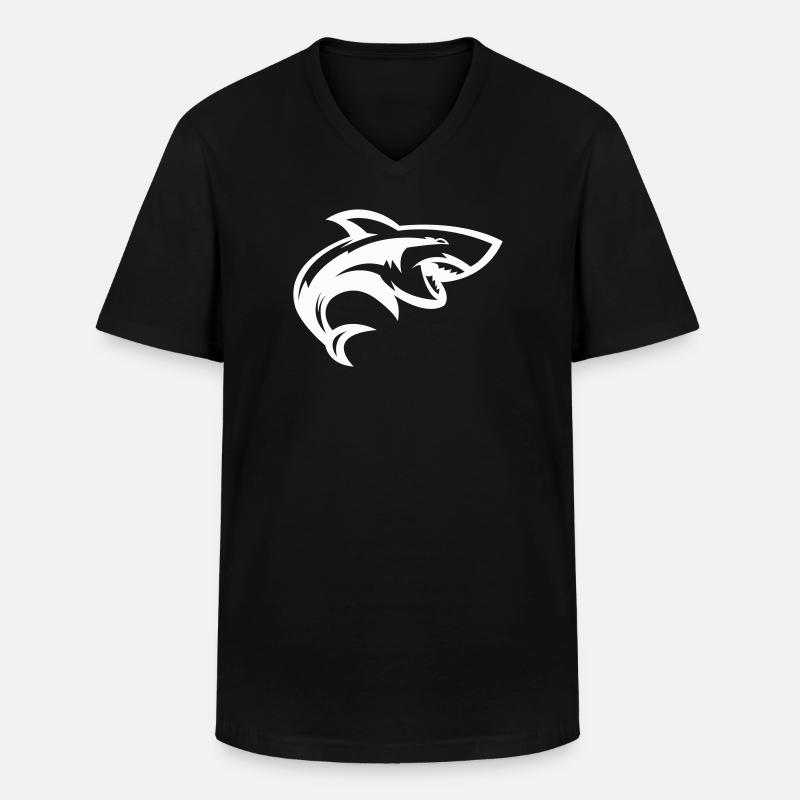 Stilisierter Hai-Kopf - Männer-T-Shirt mit V-Ausschnitt - Schwarz