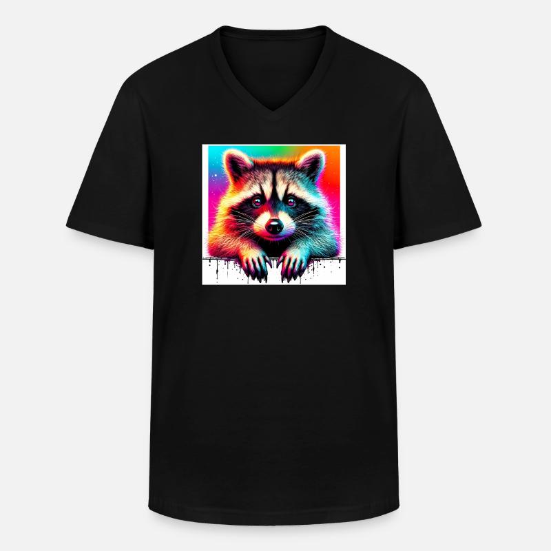 Waschbär - Männer-T-Shirt mit V-Ausschnitt - Schwarz