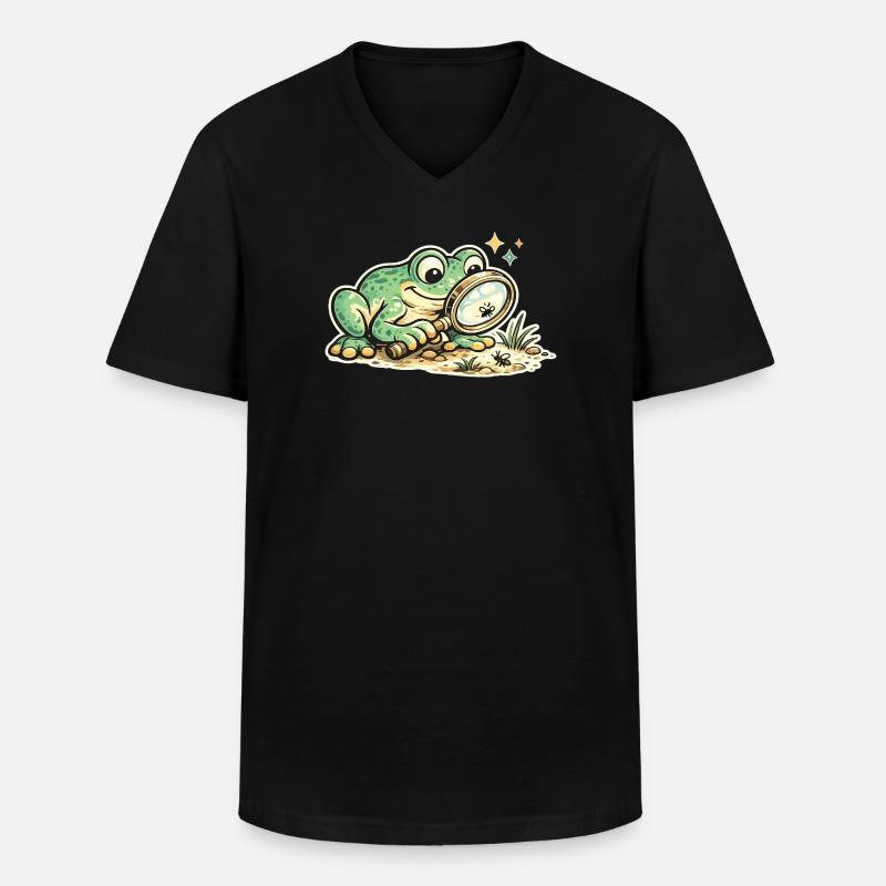 Frosch mit Lupe auf Spurensuche - Männer-T-Shirt mit V-Ausschnitt - Schwarz