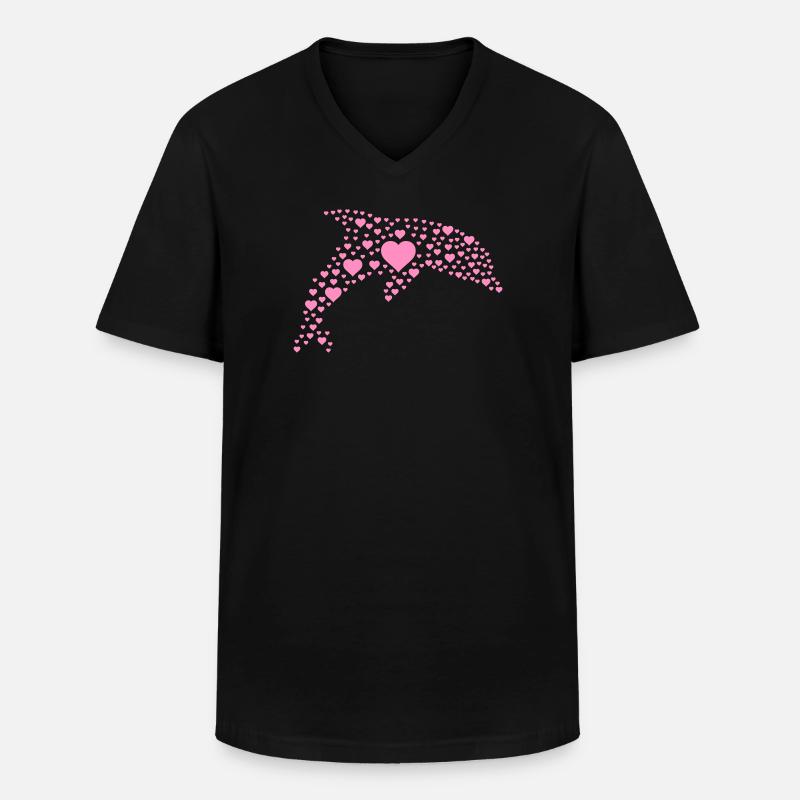 Delfin mit kleinen Herzen - Männer-T-Shirt mit V-Ausschnitt - Schwarz