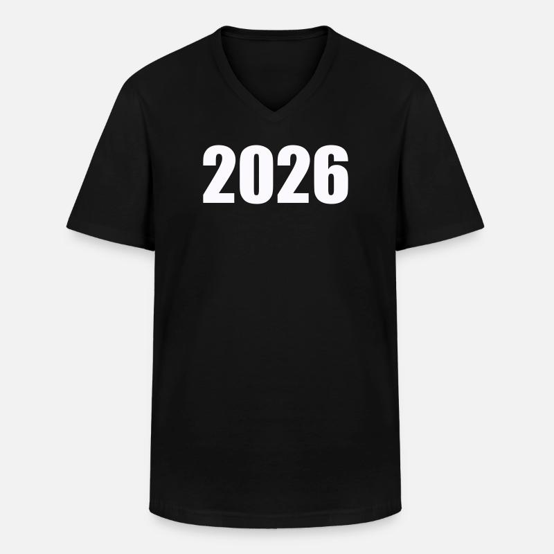 2026 - Männer-T-Shirt mit V-Ausschnitt - Schwarz